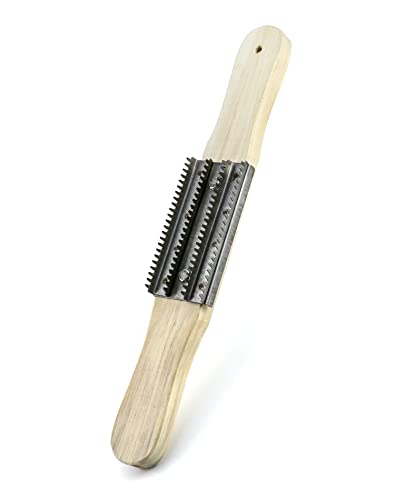 QWORK Buffing Wheel Rake, 15" Polishing Rake with Wooden Handle and Stainless Steel Head for Removing Residual Compounds and Metal