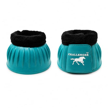 CHALLENGER Horse Training Ribbed Rubber Hoof Impact Overreach Protection Fleece Lined Bell Boots 41HI01 - color: Turquoise, size: X-Large