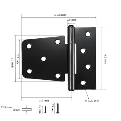 3-1/2" Heavy Duty Gate Hinges, 2 Pack Black Iron Shed Door Hinges, Heavy Duty T Hinges Gate Hinges for Barn Wood Fence Gate Hinges with 36PCS Screws - color: Black 3