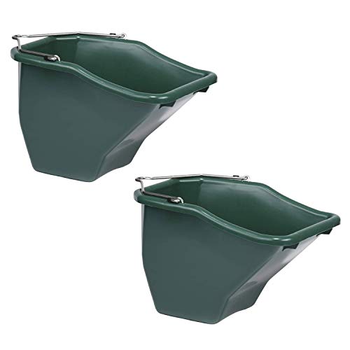 Little Giant 10-Quart Durable Plastic Flat Back Livestock Feed Bucket, Green (2 Pack)