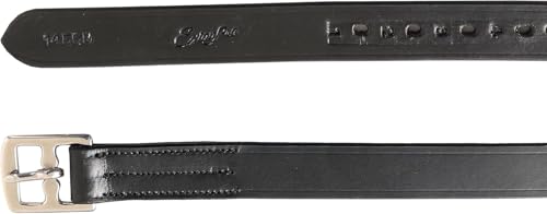 Exion Pre-Stretched English Stirrup Leathers | Non-Stretch Genuine Leather Stirrup Straps for English Saddles | 18 Numbered Holes Stainless Steel Buckles | Pair Black Havana Oak 48 54 58 62 - color: Black, size: 150 cm / 60"