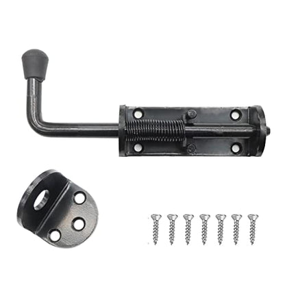 Black 2 Packs 6.5 Inch Heavy Duty Spring Loaded Latch Pin, Sliding Barrel Bolt Door Lock for Chests/Cabinets/Utility Trailer Gate, 2mm Thickened Interior and Outdoor Latch - size: 6.5