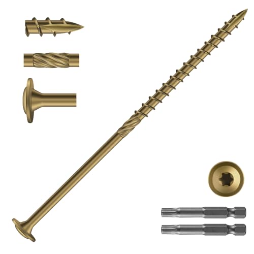 #14 x 6 Inch Lag Screws (96Pcs) 4lb. Structural Wood Screw, Bronze, Carbon Steel, Washer Head, Rust Resistant epoxy Coated, T30 Star Bit - color: Bronze, size: #14 x 6"