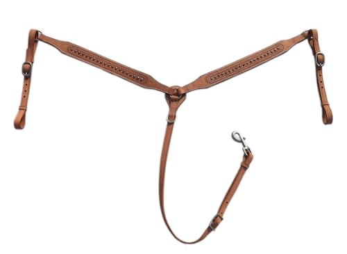 Leather Browband Headstall & Breastcollar Set Handcrafted Horse Riding Combo Stainless Steel Buckle Luxurious Horse Headstalls (Brown)