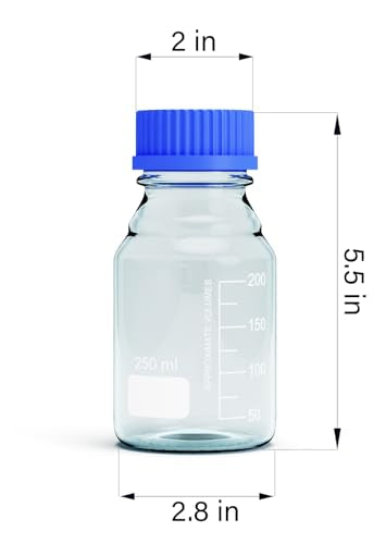 250ML Storage Glass Bottles – 2pcs Round Media Storage Bottle – Borosilicate Glass Bottles – Safe Probe Storage Glass Storage Bottles with GL45 Blue Screw Cap (250ml - 2pcs) - size: 250ml - 2pcs