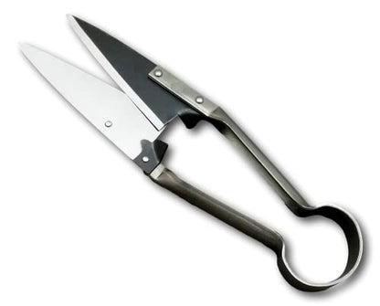 Due Buoi Sheep Shears, Silver, 12 1/2"1/8 Blade Length - 5"1/8 Bypass BLADE, Classic Style, Carbon Steel, Leather Handle, Ambidextrous, Garden Scissors
