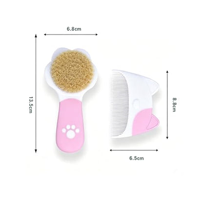 Baby Brush Set, Natural Soft Goat Hair Brush and Comb for Newborn Toddler, Pink