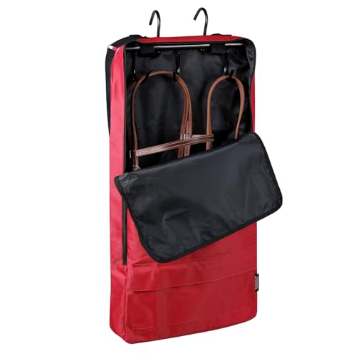 Harrison Howard Bridle/Halter Bag – Waterproof 600D Horse Tack Storage, Hanging Organizer with Multi-Hook Design, Protects Bridles & Reins-Burgundy - color: Burgundy