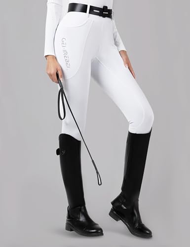 Women's Horse Riding Pants with Full Seat Silicone Grip - color: White, size: X-Small