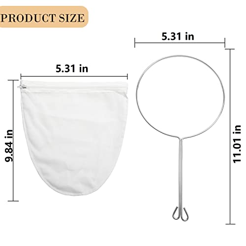 Ultra Fine Mesh Strainer Bag Reusable Food Grade Filter Zipper Bags with Stainless Steel Handle for Filter Coffee Tea Milk Juice Oil