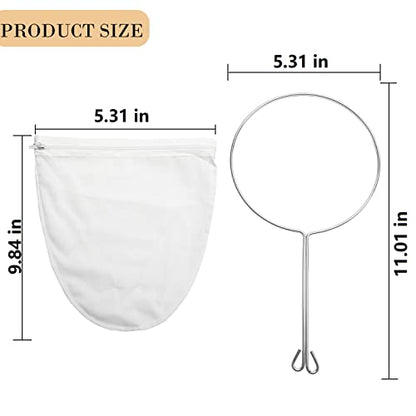 Ultra Fine Mesh Strainer Bag Reusable Food Grade Filter Zipper Bags with Stainless Steel Handle for Filter Coffee Tea Milk Juice Oil