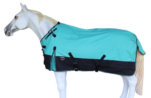 Challenger 1200D Turnout Rain Horse Sheet Light Winter Blanket Gusset 367 - color: Turquoise Black, size: 68 inches