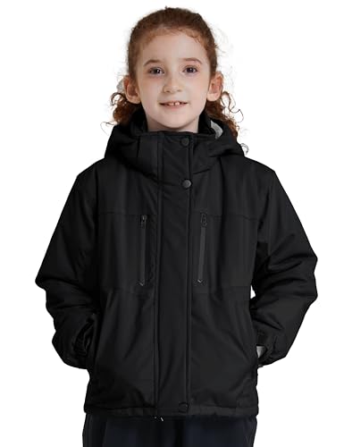 ZSHOW Girls' Ski Jacket Waterproof Fleece Raincoat Windproof Winter Coat - color: Black, size: 8