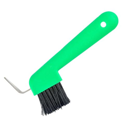 Jeffers 2 in 1 Horse Hoof Pick & Brush Combination Tool, 4" handle - Green - color: Green