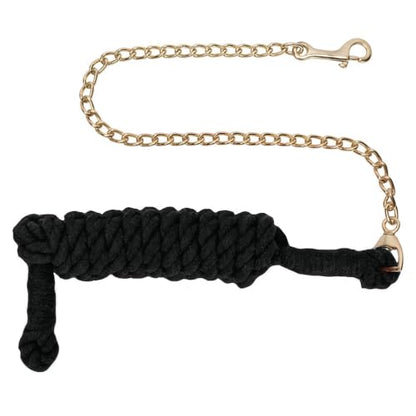 Schneiders 10' Cotton Lead Rope with Chain | Heavy-Duty Horse Lead Rope | 30 Inch Brass-Plated Chain | Soft Grip | Everyday Barn & Equestrian Use | Color Black - color: Black