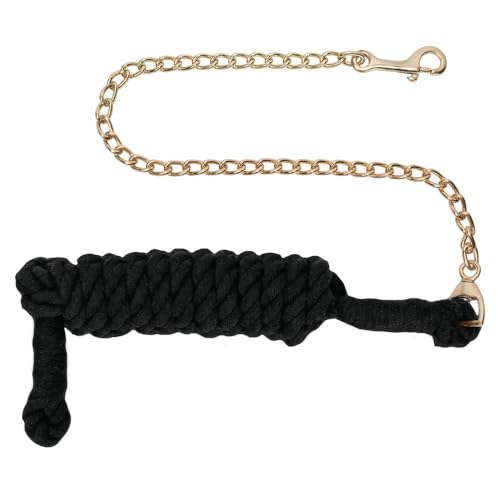 Schneiders 10' Cotton Lead Rope with Chain | Heavy-Duty Horse Lead Rope | 30 Inch Brass-Plated Chain | Soft Grip | Everyday Barn & Equestrian Use | Color Black - color: Black