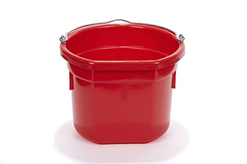 Little Giant® Flat Back Plastic Animal Feed Bucket | Animal Feed Bucket with Metal Handle | Horse Stall Feeding and Watering Supplies (Red, 8 Quart) - color: Red, size: 8 Quart