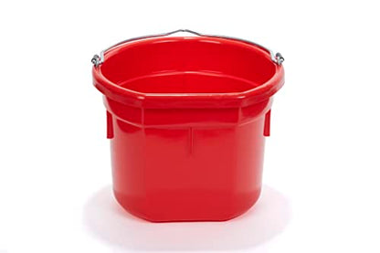 Little Giant® Flat Back Plastic Animal Feed Bucket | Animal Feed Bucket with Metal Handle | Horse Stall Feeding and Watering Supplies (Red, 8 Quart) - color: Red, size: 8 Quart