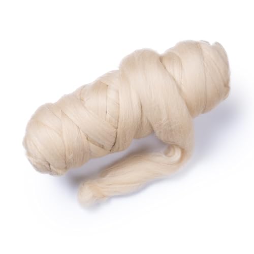 Cream Beige Wool Roving, 8 OZ. Best Wool for Needle Felting, Wet Felting, Handcrafts and Spinning - color: Cream Beige
