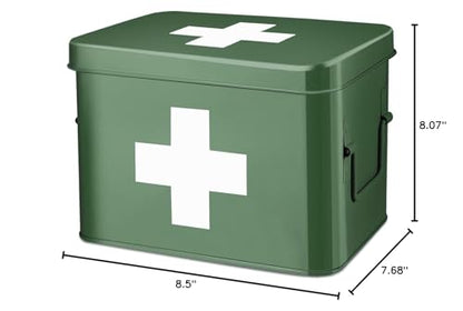 Flexzion Large Metal First Aid Box Empty, 8.5-Inch, Green with White Cross - color: Green, size: 8.5 Inch without Latch Lock