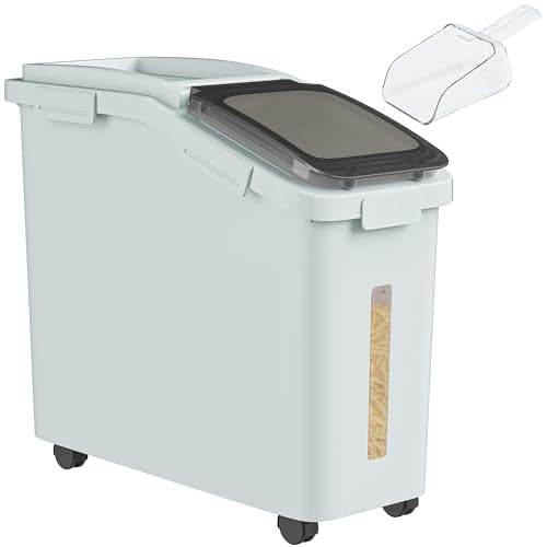 YITAHOME Large Flour & Rice Food Storage Bins, 11.4-Gallon with Wheels, Scoop and Airtight Lid for Bulk Cereal Grain, Sugar - Gray - color: Gray, size: 1-PIECE (11.4 gallons: 11.4 gallons)