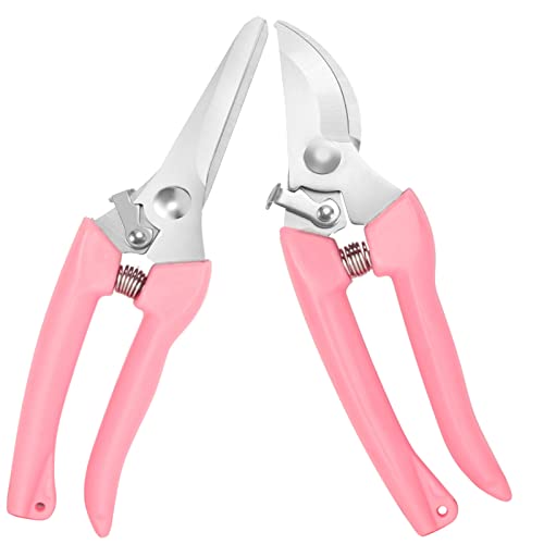 Premium garden shears, meperez pruning scissors gardening tools, pruners for flower, bushes, rose and fruit tree, use for florist, yard and orchard the plant clippers, sharp steel anvil snips - style: 2 Pack- Pink