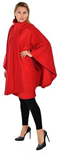Dare2BStylish Women Poncho Style Fleece Cover Up with Muffler - color: Red