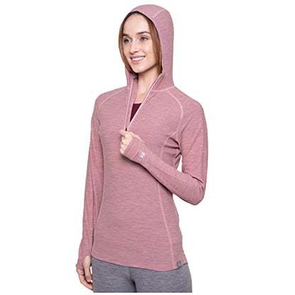 MERIWOOL Women’s Base Layer Hoodie Lightweight Merino Wool Long Sleeve Thermal - color: Pink Heather, size: Medium