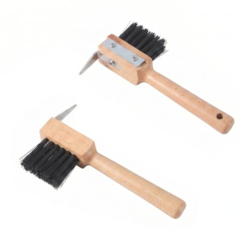 2 PCS Hoof Picks for Horses - Wooden Handle Hoof Pick with Brush, Sturdy and Durable