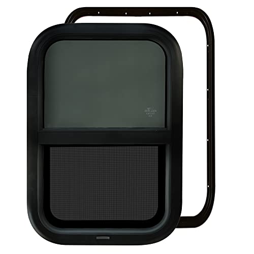 RV MURTS Trailer Window 15"x22", Tempered Glass with Screen & Trim Kit, 1-1/2" Wall Fit for Teardrop Camper, Cargo, Travel Motorhome, Vertical Slide.(Aluminum, Shatterproof, Cold Insulation) - size: RV Window 15x22（1-1/2）