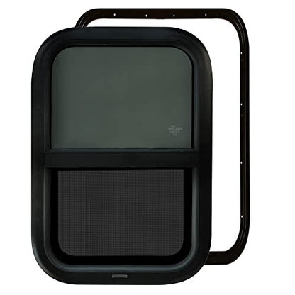 RV MURTS Trailer Window 15"x22", Tempered Glass with Screen & Trim Kit, 1-1/2" Wall Fit for Teardrop Camper, Cargo, Travel Motorhome, Vertical Slide.(Aluminum, Shatterproof, Cold Insulation) - size: RV Window 15x22（1-1/2）