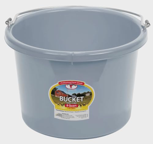 Little Giant® Plastic Animal Feed Bucket | Round Plastic Feed Bucket with Metal Handle | Made in USA | 8 Quarts | Cool Gray - color: Cool Gray