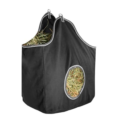 Tahoe Tack Pair of 2 Extra Wide 19" x 12" x 20" Canvas Hay Bags for Horses and Livestock Fits 3-4 Large Flakes of Hay (Black) - color: Black