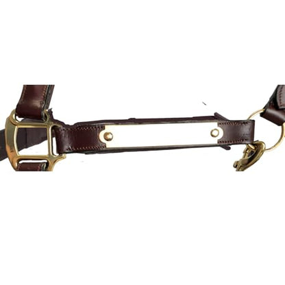 All Sides Padded Curved Design Horse Leather Halter with Brass Name Plate - color: Havana, size: Oversize/Warmblood