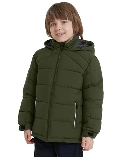 ZSHOW Boys' Puffer Jacket Soft Fleece Lined Winter Coat Outerwear Jacket - color: Amry Green, size: 10-12