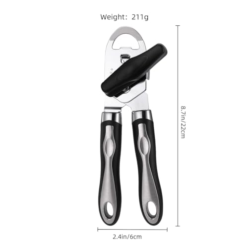 Manual Can Opener, Effortless Operation, Remove Lid with Magnet, 3 in 1 Bottle Opener & Milk Powder Opener, Soft Grip Handles, Easy to Turn, Heavy Duty Can Openers for Seniors - Black