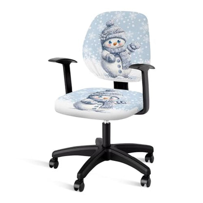 2 Piece Office Chair Cover Set Washable Computer Chair Slipcovers Christmas Snowman Soft Stretchable Breathable Swivel Armchairs Slipcover Modern Office Home Decor Sweet Gifts - color: Blue Snowman