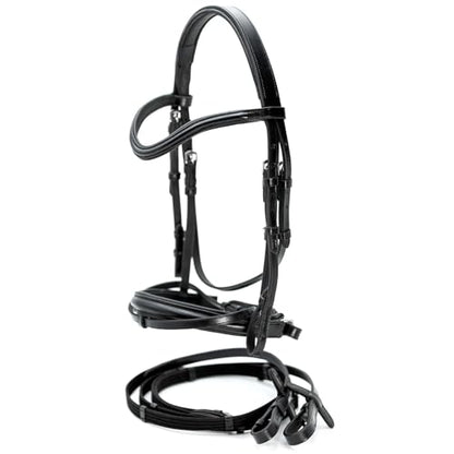 Jeffers Uniquely English Leather Horse Bridle with Reins, Padded Crown, Adjustable Noseband, English Bridle Tack for Hunter, Jumping, Dressage, Riding - size: Oversize