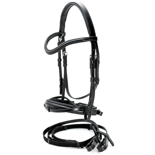 Jeffers Uniquely English Leather Horse Bridle with Reins, Padded Crown, Adjustable Noseband, English Bridle Tack for Hunter, Jumping, Dressage, Riding - size: Cob