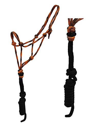 Nylon Horse Nylon Braided Rope Noseband Halter w/ Lead Rope 606RT35 - color: Orange/Black