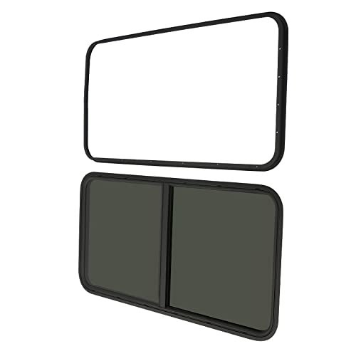 Teardrop Horizontal Sliding RV Window, Tempered Black Glass RV Window with Screen Window, 24" W x 20" H - size: 24" W x 20" H