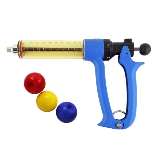 50ML Semi Automatic Livestock Syringe, with Extra 3 Colored Piston Rod Knobs, Adjustable Continuous Repeating Luer Lock Syringe for Cattle Cow Goat Sheep Pig - size: 50ML