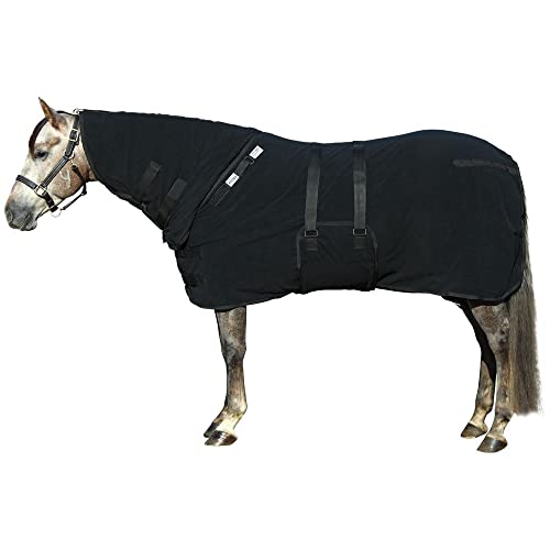 Dura-Tech Polar Duo-Fit Horse Cooler Blanket Fleece | Absorbent Horse Cooler | Lightweight Horse Cooler Blanket Fleece | Adjustable Fit Bellyband | Horse Fleece Cooler - color: Black, size: Horse Size 84