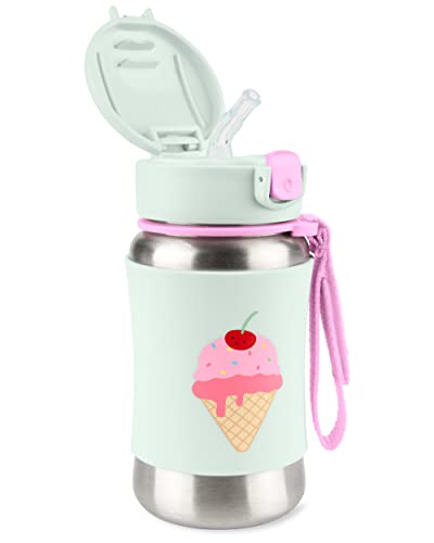Skip Hop Toddler Sippy Cup with Straw, Sparks Stainless Steel Straw Bottle, Ice Cream - color: Ice Cream
