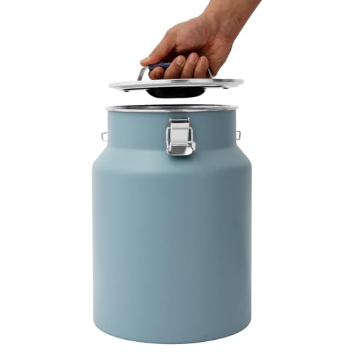DYNAMI 3.2Gal Stainless Steel Airtight Canister,Large Metal Food Storage Container,Stainless Steel Bucket Milk Can Milk Jug With Lid&Handle, for Kitchen Rice Flour Coffee Bean (Blue) - color: Blue