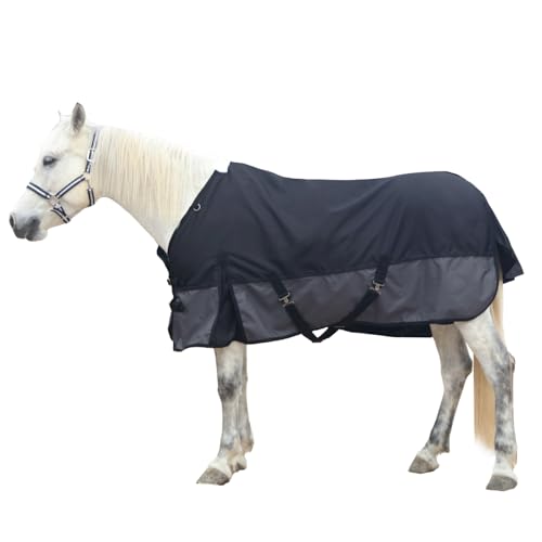 1200D Horse Blanket, 0g No-Fill Waterproof Turnout Rain Sheet - color: Black Grey, size: 78"