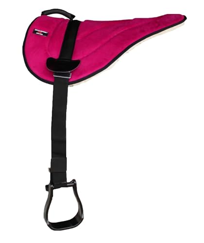 CHALLENGER Western Lightweight Bareback Saddle Pad with Fleece Bottom, Stirrups & Cinch – Contoured Synthetic Suede Top – 23" x 30" - color: Magenta