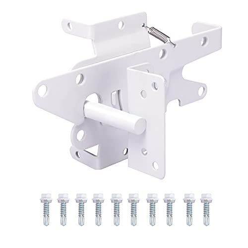 Heavy Duty Gate Latch, Post Mount Automatic Self-Closing Door Latch,for Wooden/Vinyl Fence, Pool,Garden Outdoor, W/Mounting Screws (White) - color: White