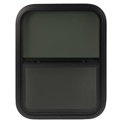 HECASA 18" W X 24" H RV Window W/Trim Ring & Mesh Screen Vertical Slide Fit for Van, Cargo, Trailer, Camper Tinted Tempered Glass Aluminium - size: 18" W x 24" H