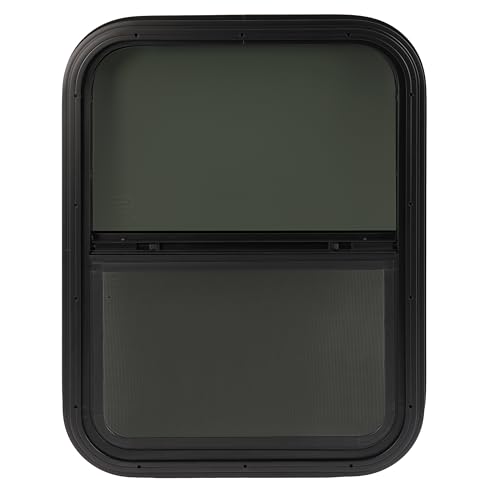 HECASA 18" W X 24" H RV Window W/Trim Ring & Mesh Screen Vertical Slide Fit for Van, Cargo, Trailer, Camper Tinted Tempered Glass Aluminium - size: 18" W x 24" H